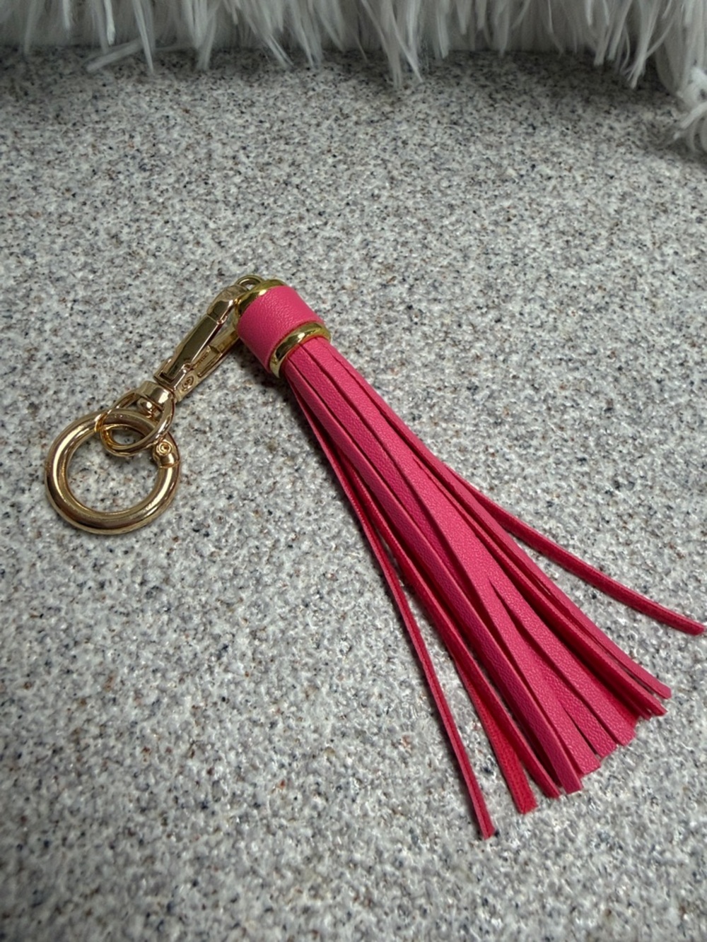 4” Coral Pink Leather Tassel Keychain with Gold Hardware